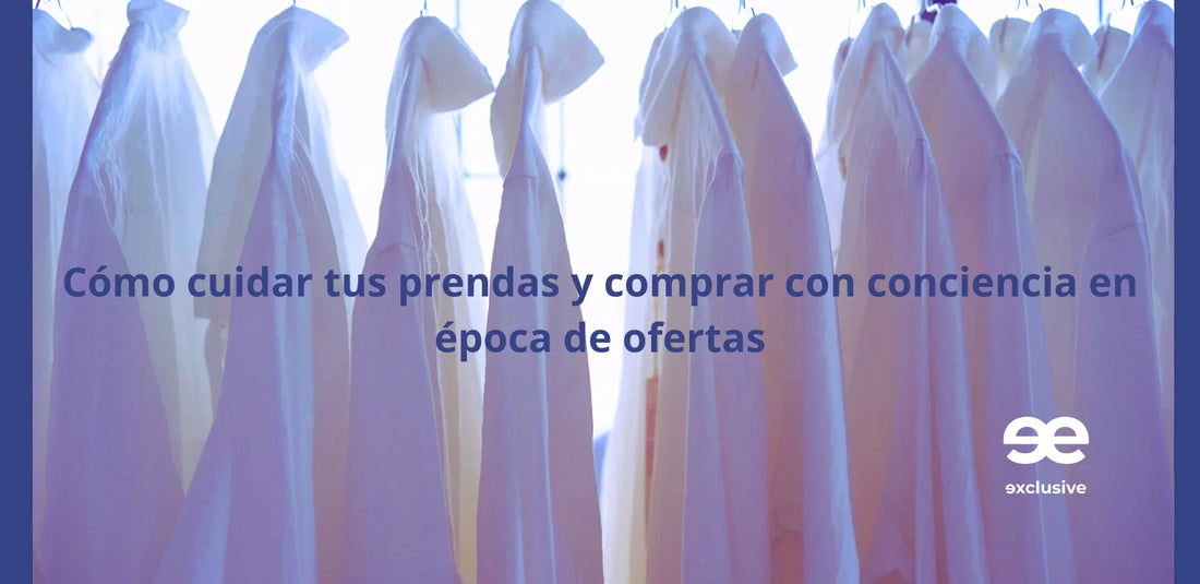 Camisas blancas colgadas con luz natural, símbolo de cuidado de prendas y elegancia consciente en EE Exclusive