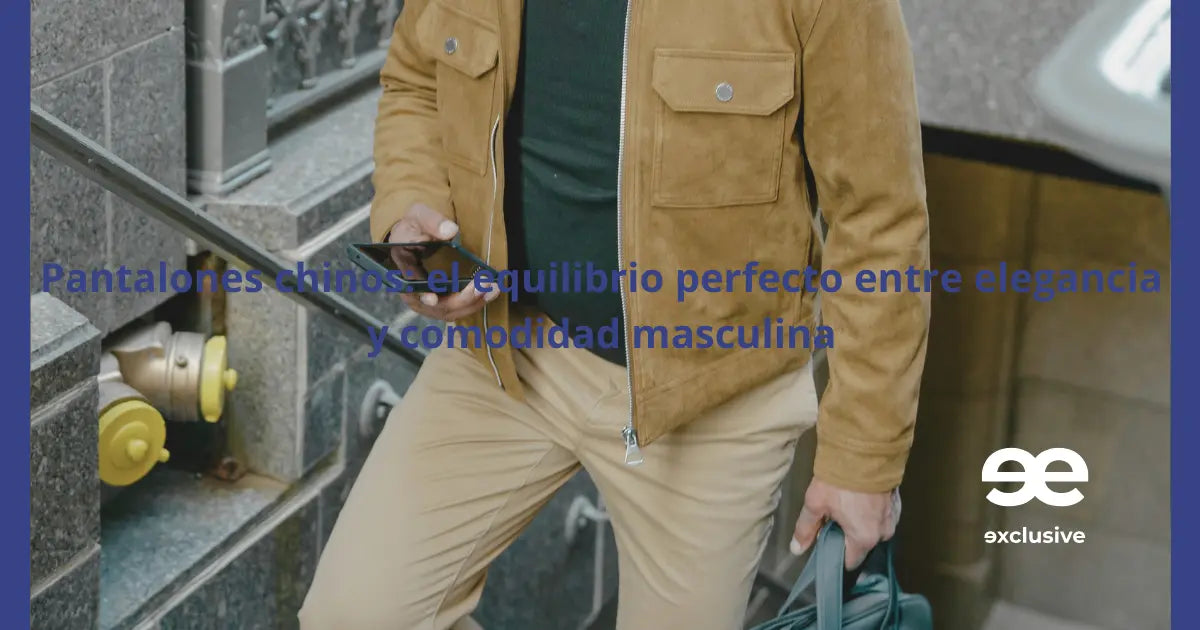 Hombre urbano con pantalones chinos beige EE Exclusive, estilo elegante y moderno