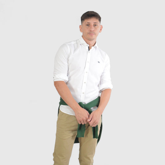 camisa blanca de algodón texturizado slim fit para hombre EE Exclusive