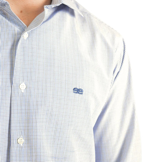 Detalle logo bordado Camisa Oregon cuadros vichy azul hombre EE Exclusive