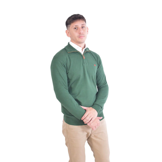 Jersey Kilagi verde de media cremallera para hombre – vista frontal.