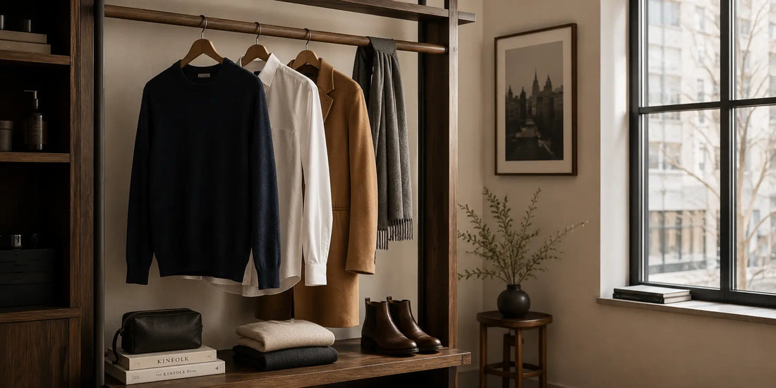 Armario masculino funcional con prendas de invierno versátiles y elegantes