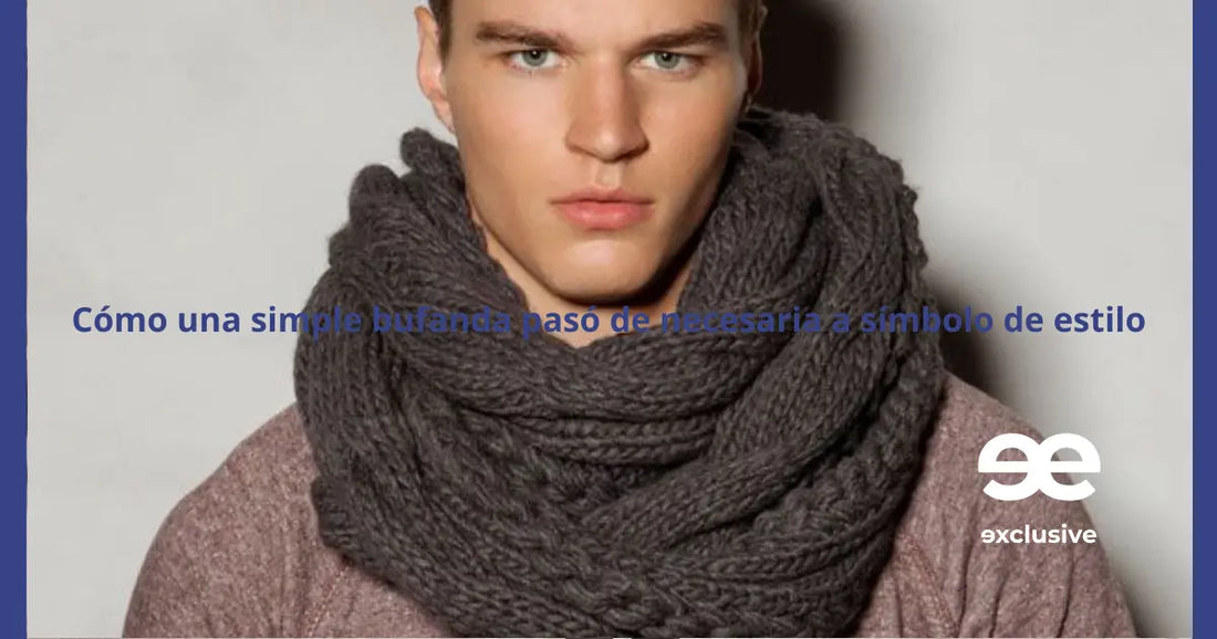 Hombre con bufanda elegante en un look urbano invernal, símbolo de estilo masculino actual.