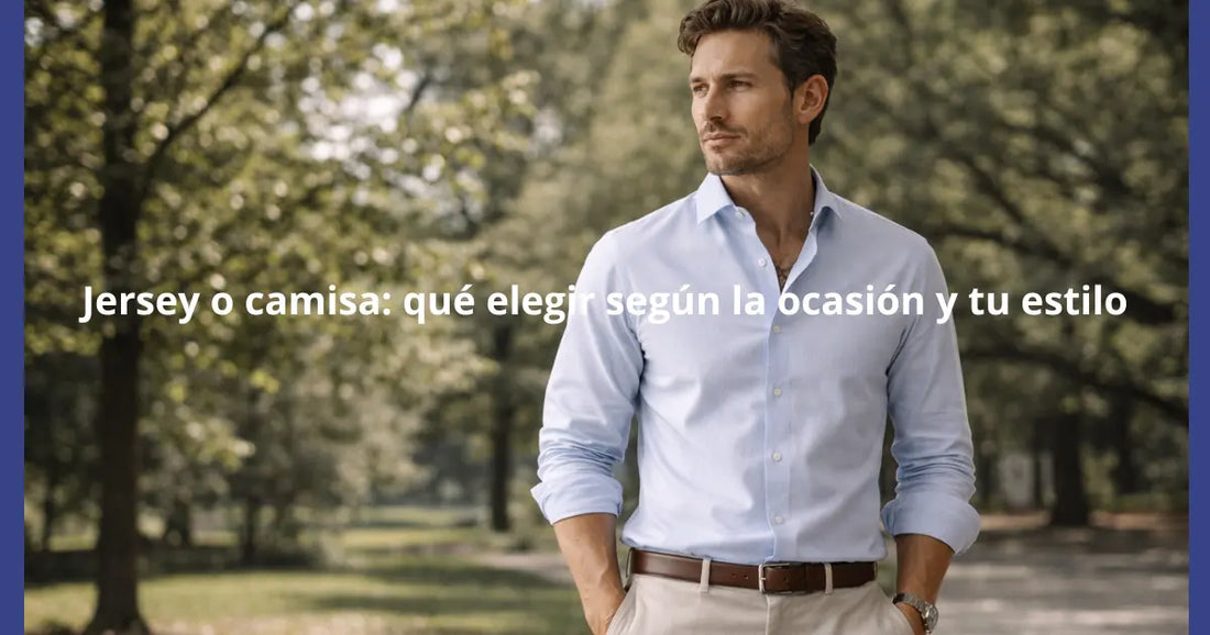 hombre con camisa azul clara en parque estilo urbano elegante entretiempo