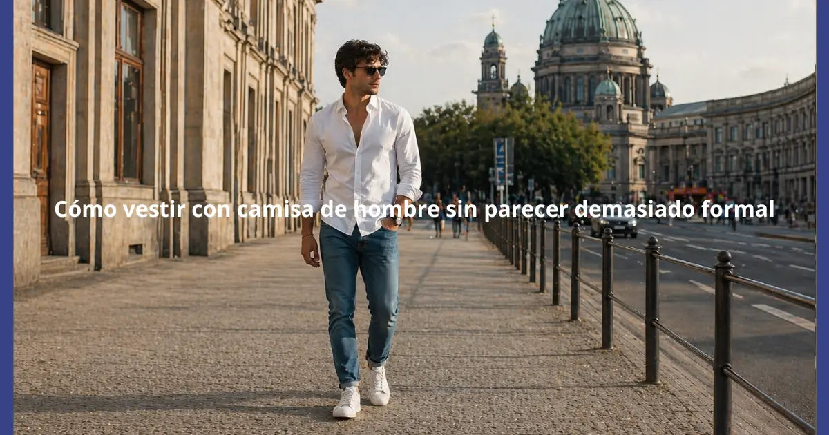 hombre con camisa blanca casual elegante combinada con vaqueros y zapatillas look diario fácil de llevar sin parecer formal