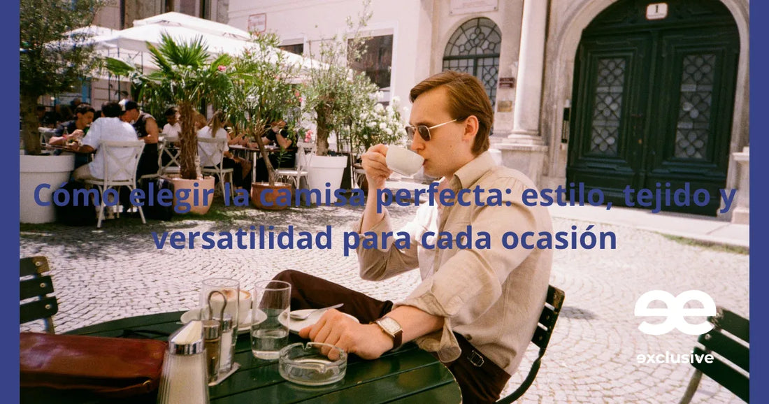 Hombre con camisa en terraza de café, estilo urbano sofisticado – EE Exclusive