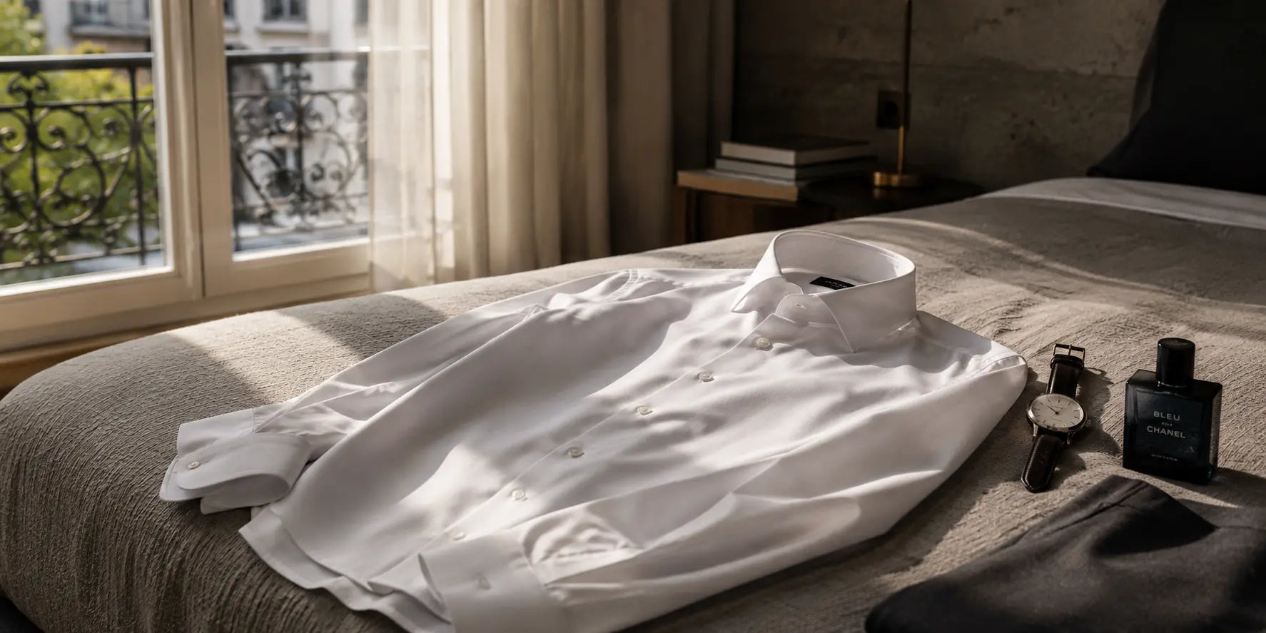 Camisa blanca preparada para una cita en un apartamento elegante