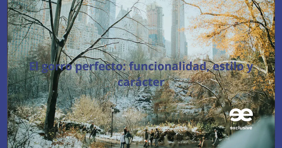 Personas caminando entre árboles nevados y edificios, reflejando el equilibrio entre naturaleza y ciudad con estilo urbano.