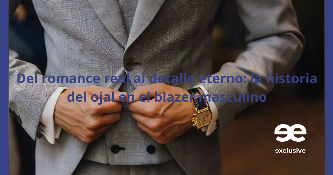 detalle del ojal en blazer azul marino para hombre EE Exclusive.