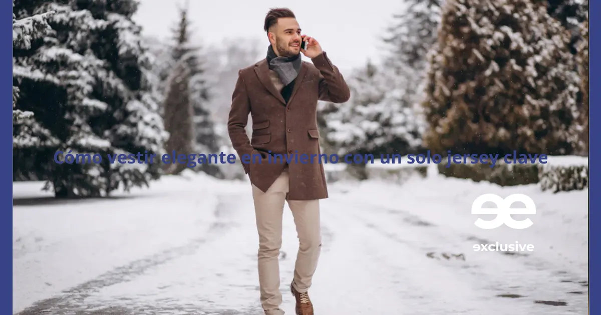 Hombre con jersey camel combinando abrigo oscuro en estilo urbano sofisticado durante invierno