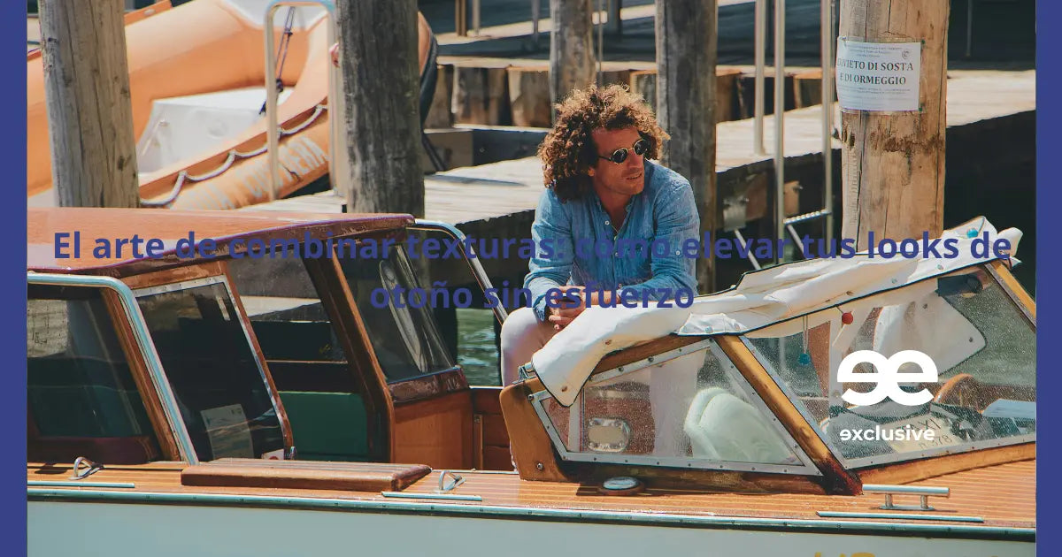 hombre con camisa azul relajado junto a un barco estilo urbano EE Exclusive