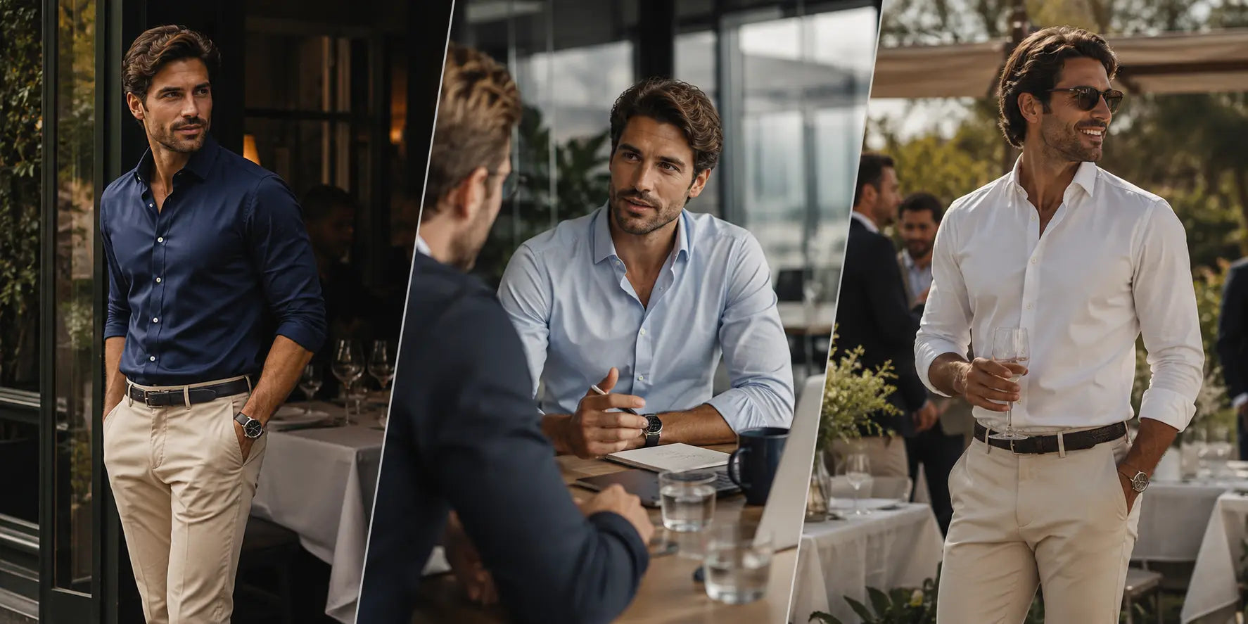 Diferentes estilos masculinos con camisa para citas, trabajo y eventos especiales