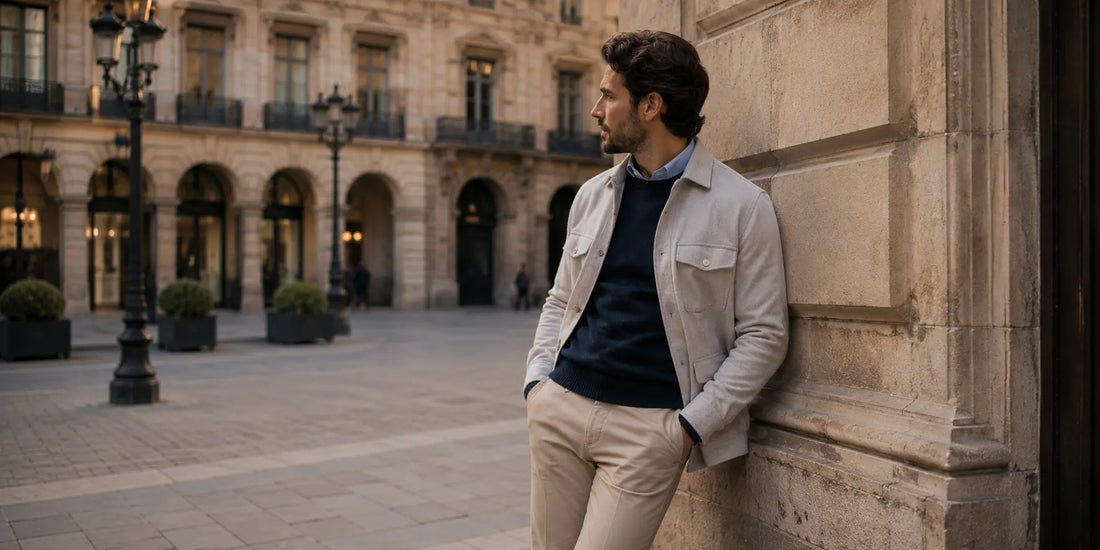 Hombre con look versátil masculino en un entorno urbano elegante