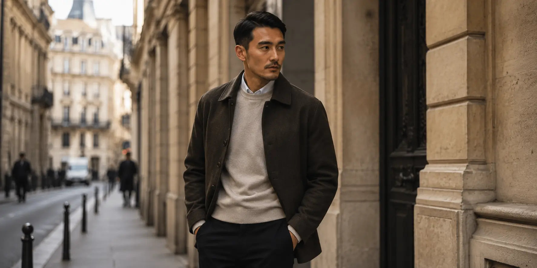 Hombre elegante con estilo sobrio y seguro vistiendo ropa masculina atemporal