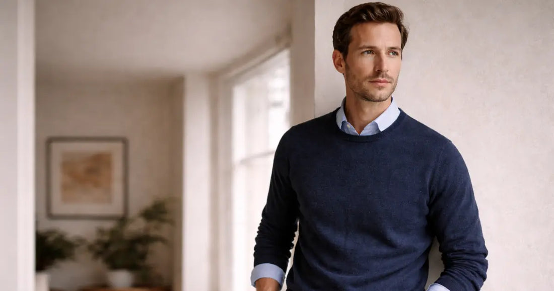 Outfit con jersey y camisa para hombre elegante casual ideal para vestir con estilo sin esfuerzo