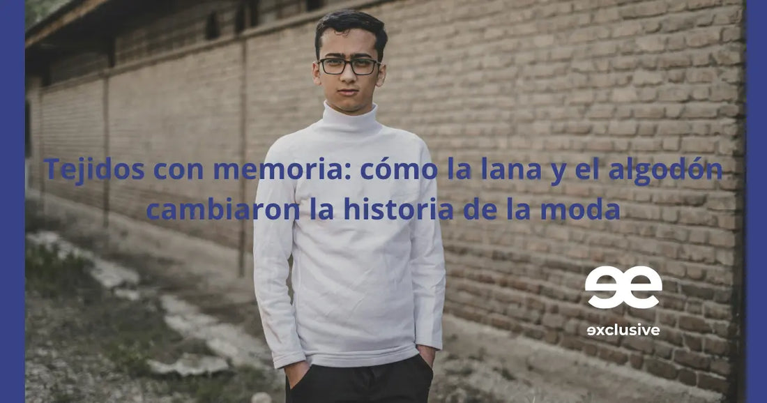 Hombre urbano con prenda de algodón representando la evolución de la lana y el algodón en la historia de la moda masculina