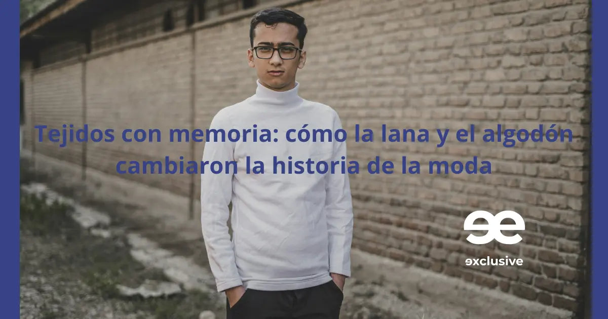 Hombre urbano con prenda de algodón representando la evolución de la lana y el algodón en la historia de la moda masculina