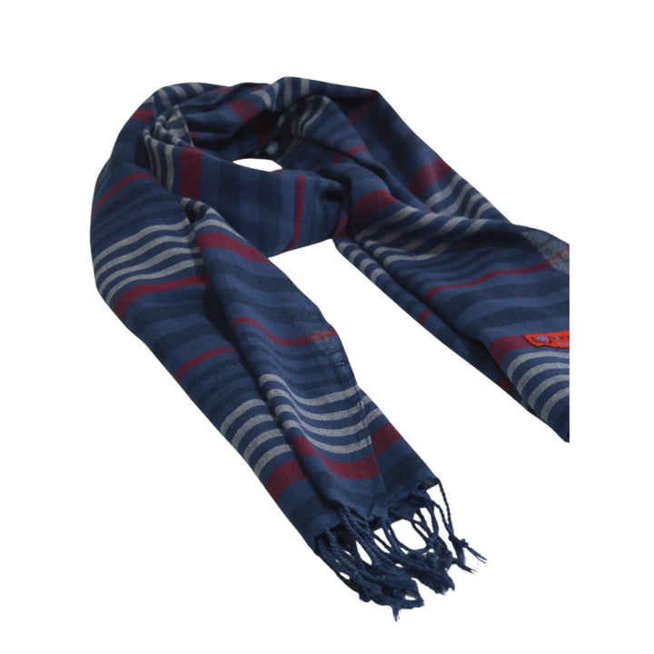Bufanda Ameixenda azul de rayas, vista en ángulo