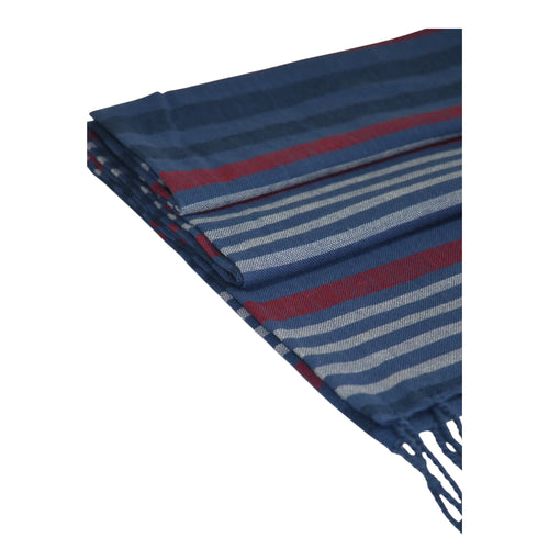 Detalle del tejido de la bufanda Ameixenda azul de rayas