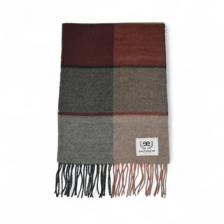 Bufanda de hombre cruces granate y gris con cachemir de EE Exclusive