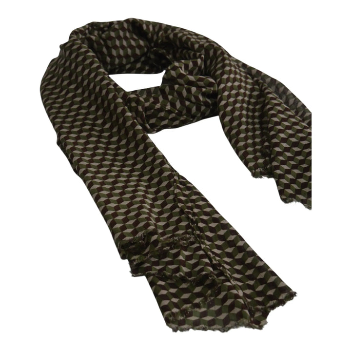 Vista completa de la bufanda Rebordáns verde de seda y viscosa EE Exclusive