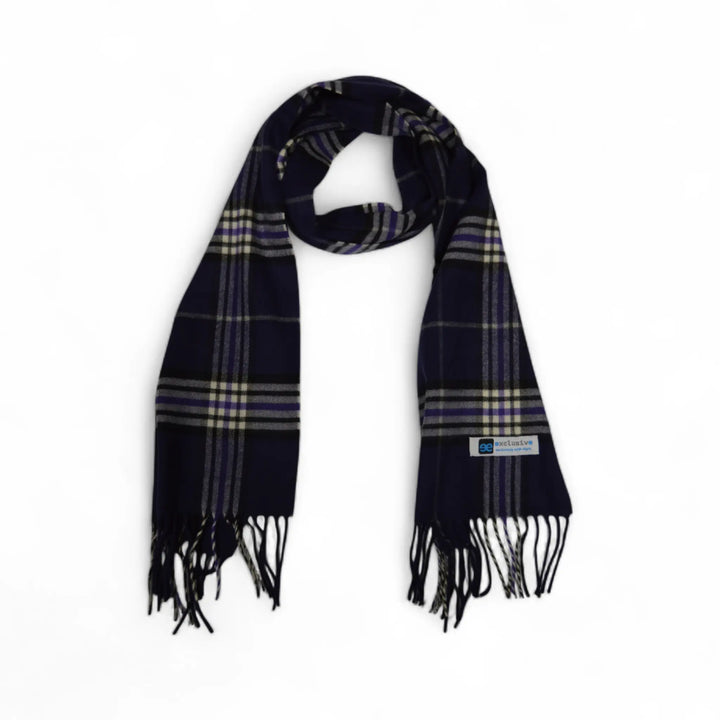 Bufanda Tallo de cuadros morados colocada, vista completa