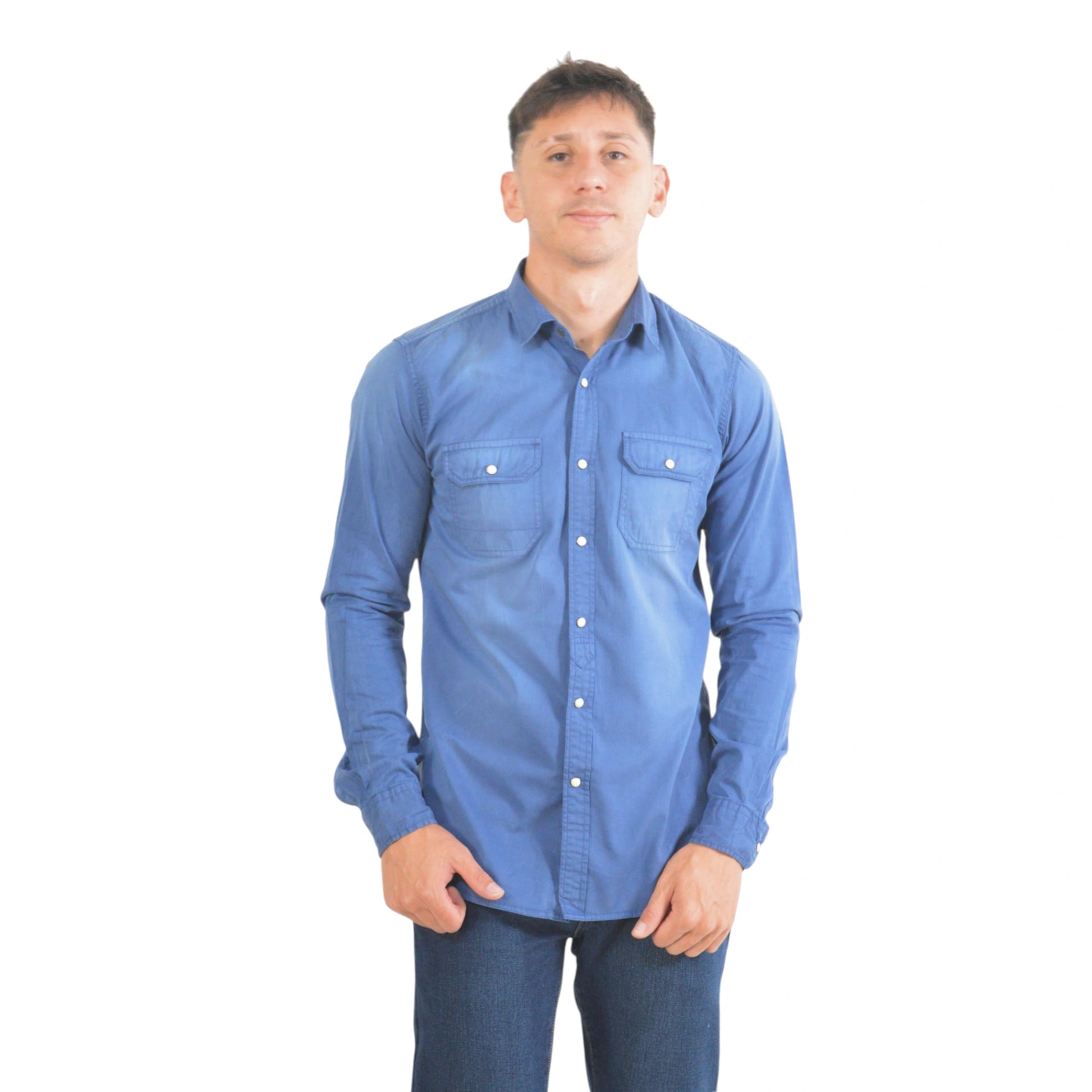 camisa azul slim fit de algodón para hombre Miki EE Exclusive