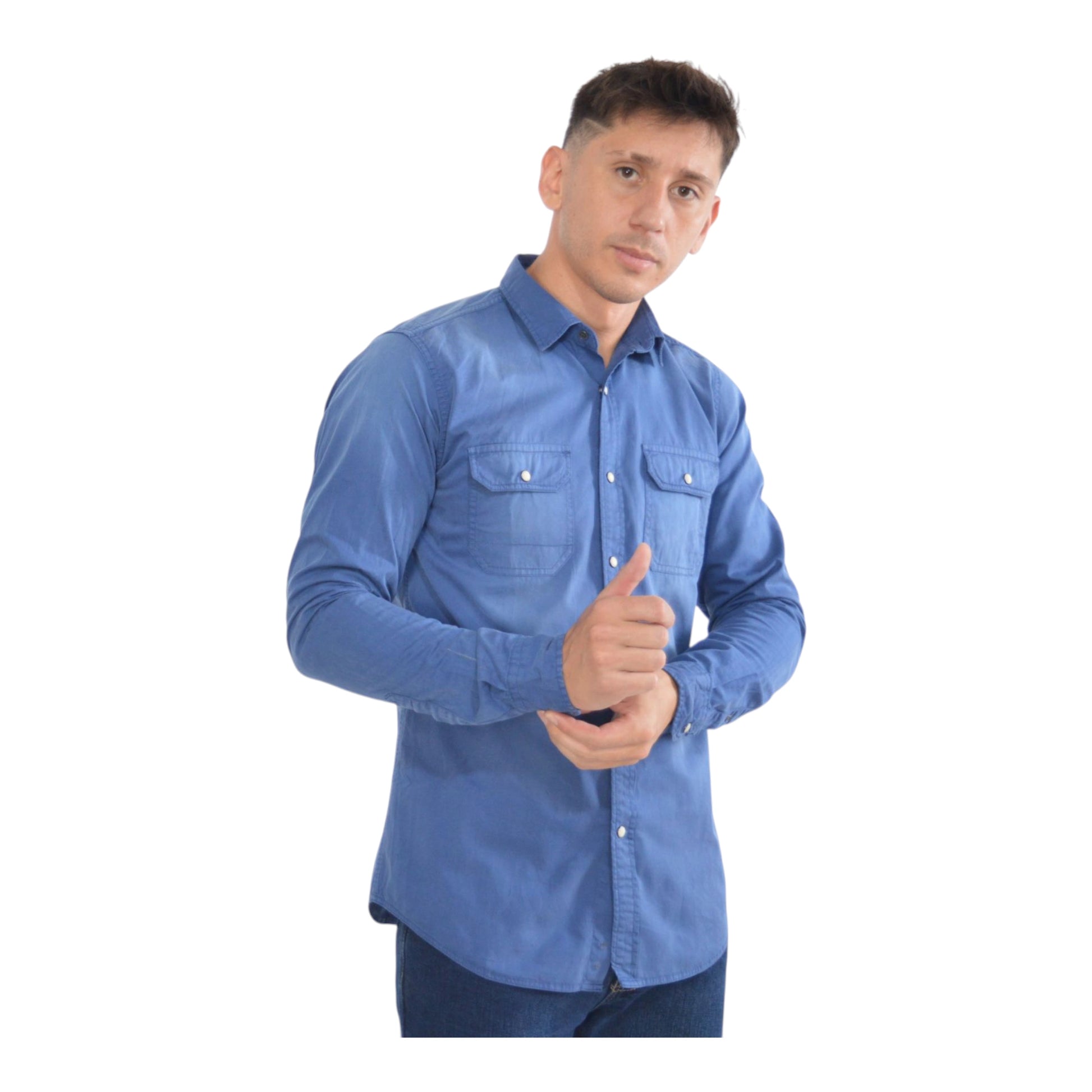 camisa azul slim fit hombre modelo EE Exclusive estilo urbano