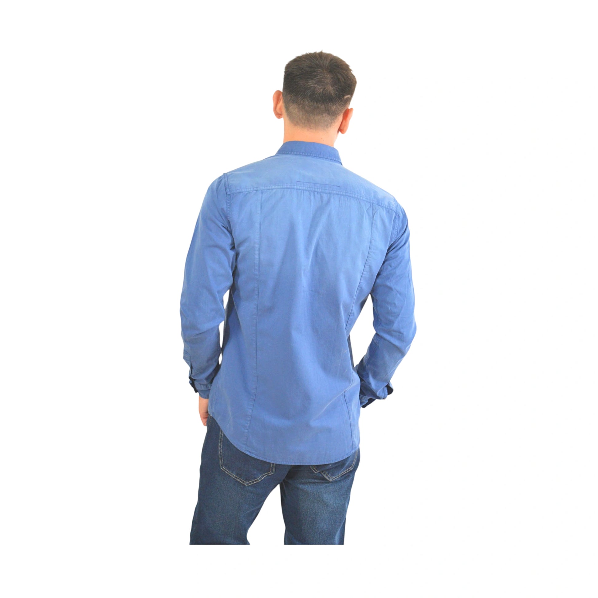 camisa azul slim fit hombre vista trasera EE Exclusive