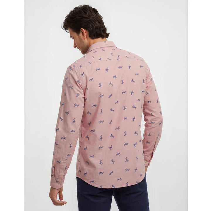 Vista trasera de camisa Kepler rosa para hombre con estampado de cebras