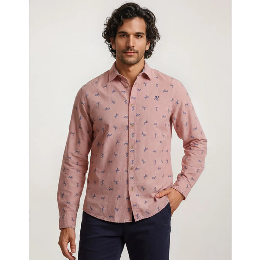 Camisa Kepler rosa para hombre con estampado de cebras y tejido 100% algodón