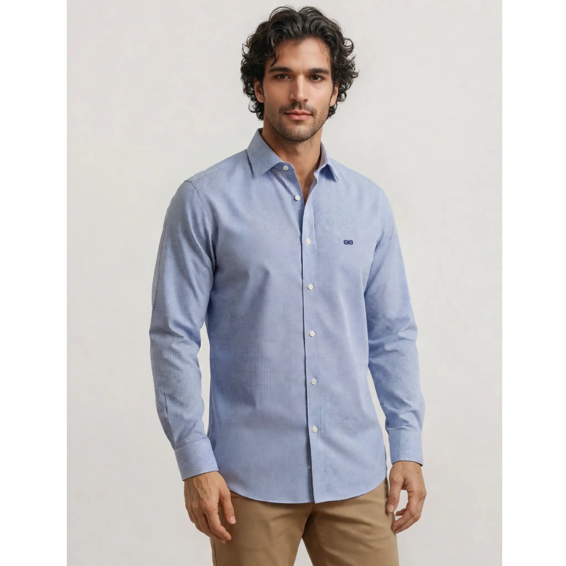 Camisa Oregon cuadros vichy azul para hombre con logo EE Exclusive perfecta para looks elegantes y casual premium