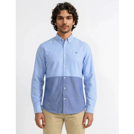 Camisa azul bicolor hombre algodón corte regular elegante y versátil