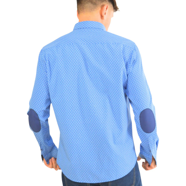 Camisa Pakal slim fit azul para hombre, detalle coderas y puños, estilo elegante y versátil – EE Exclusive.