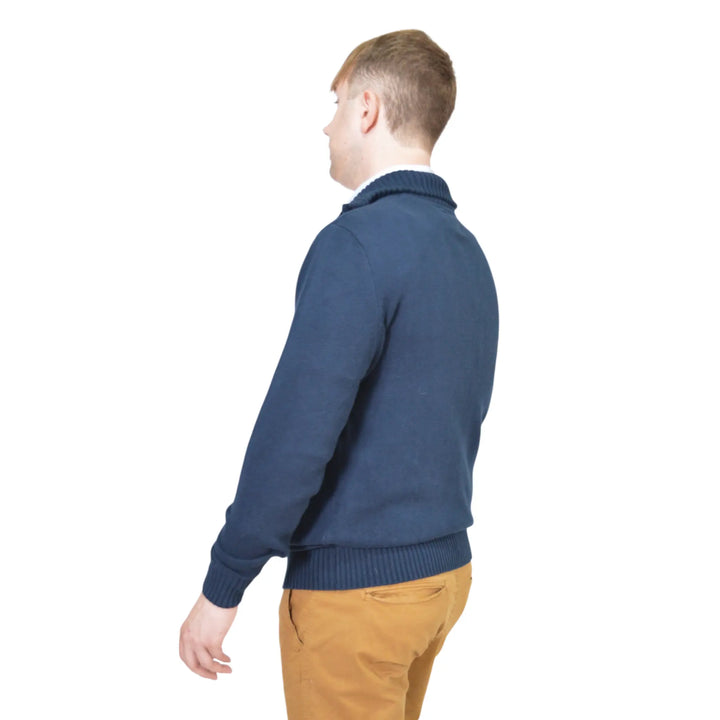 Cardigan Bangui azul marino para hombre – vista lateral posterior