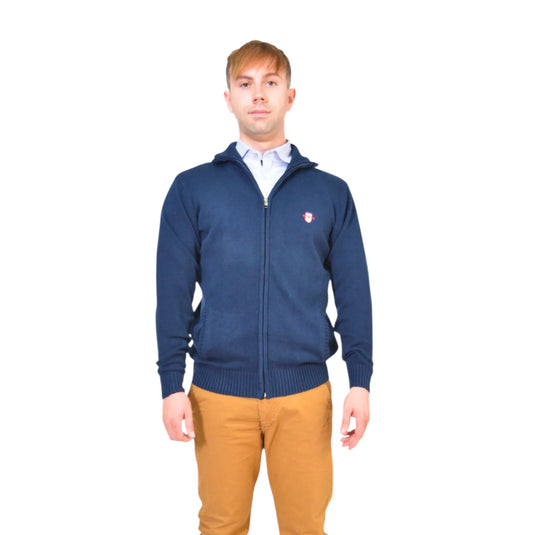 Cardigan Bangui azul marino para hombre, diseño clásico y cierre de cremallera – EE Exclusive