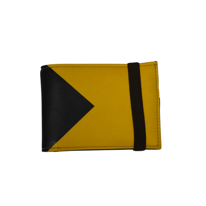 Cartera para hombre modelo West en cuero amarillo con pico negro y cierre elástico