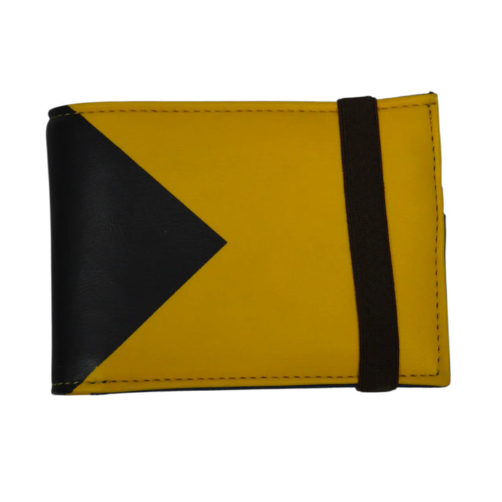 Cartera para hombre modelo West en cuero amarillo con pico negro y cierre elástico