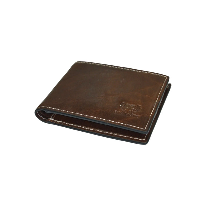 Cartera de piel Ubrique marrón para hombre vista lateral, acabado premium y costuras visibles