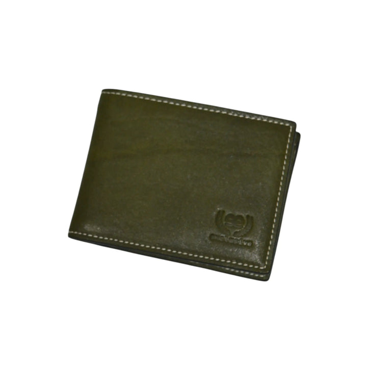 Cartera de piel verde para hombre vista en ángulo EE Exclusive
