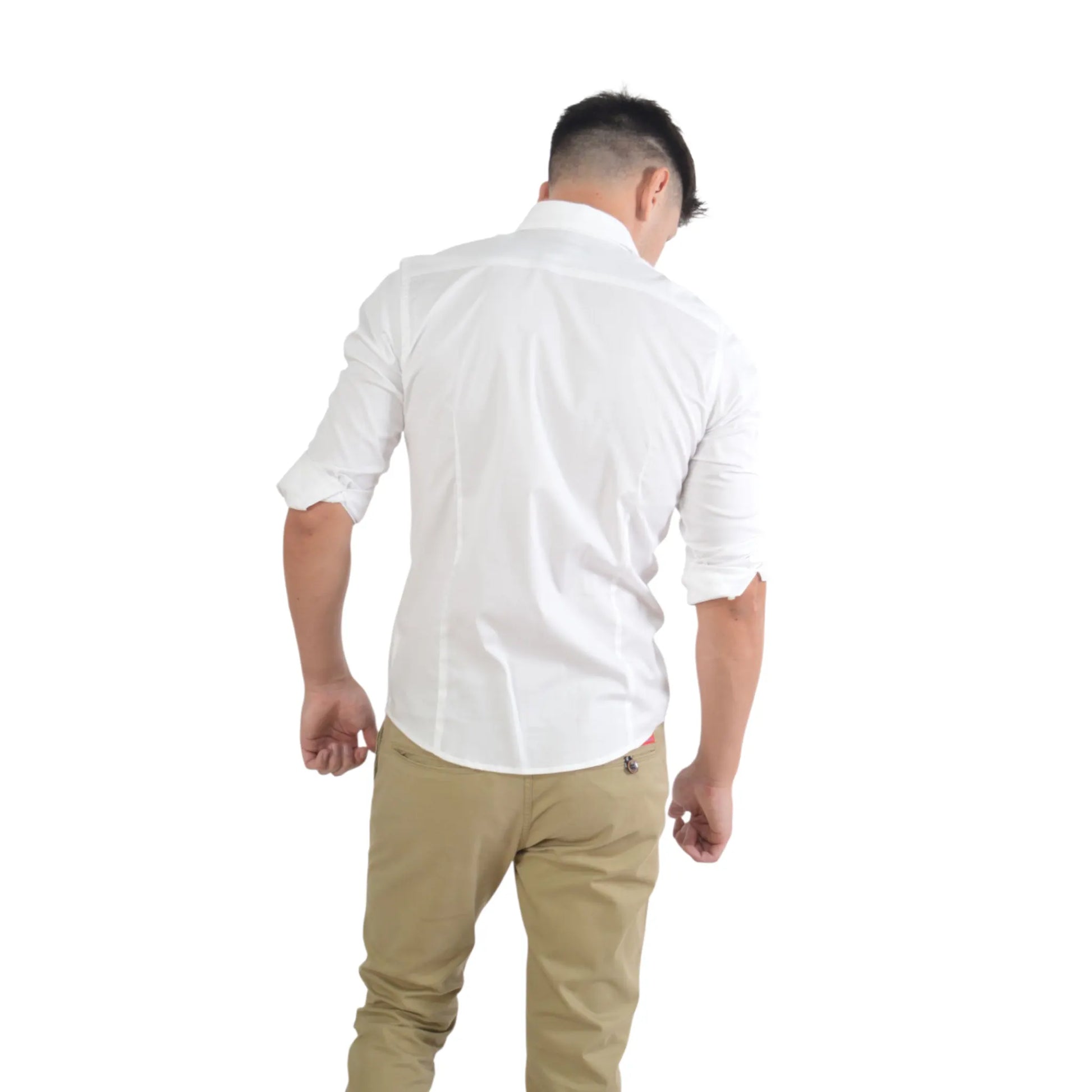 Vista trasera camisa blanca Magüerle para hombre EE Exclusive, corte ajustado.