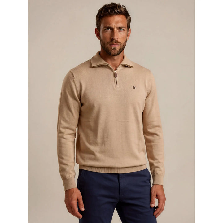 Jersey camel Kilagi para hombre con media cremallera y logo bordado EE Exclusive