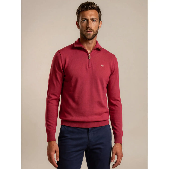 Jersey color cereza Kilagi para hombre de EE Exclusive combinado con pantalón azul marino