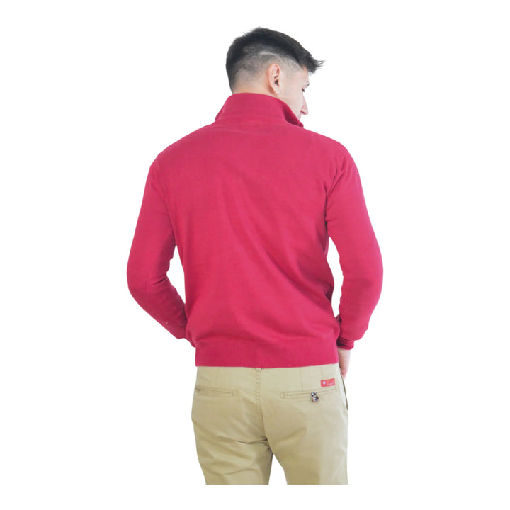 Vista trasera del jersey Kilagi color cereza para hombre, ajuste regular y acabado premium.
