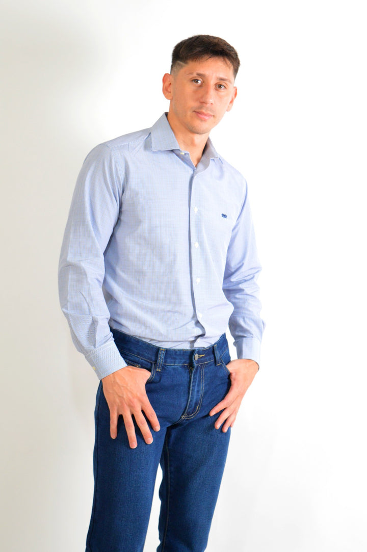 Camisa azul a cuadros de hombre EE Exclusive – estilo urbano premium