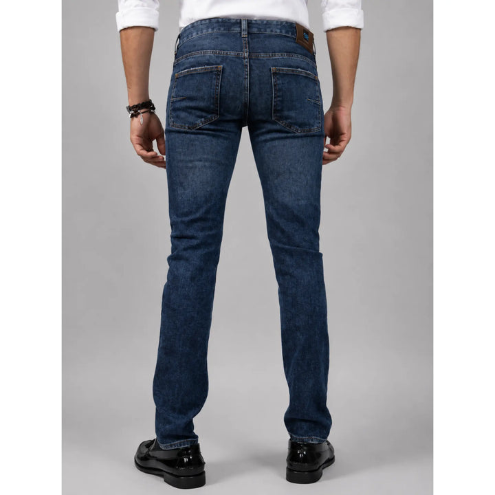 Vista trasera del pantalón vaquero Rocco azul para hombre