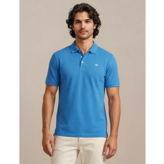 polo azul hombre algodón con logo bordado fit regular estilo elegante