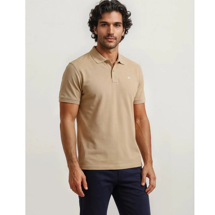 polo camel hombre algodón regular con logo bordado en pecho estilo elegante ee exclusive