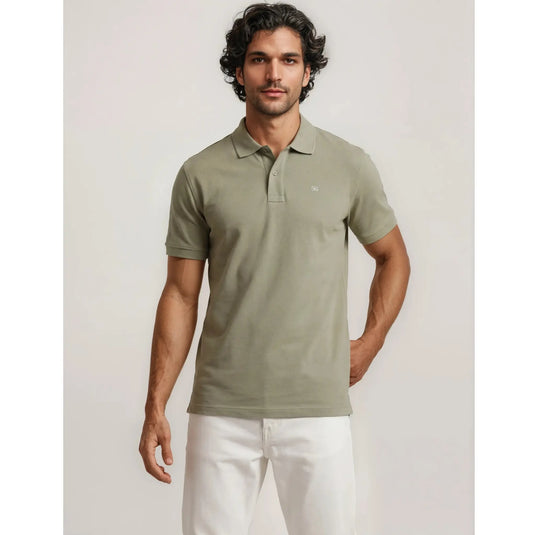 polo verde oliva hombre algodón premium regular fit con logo bordado EE Exclusive look elegante